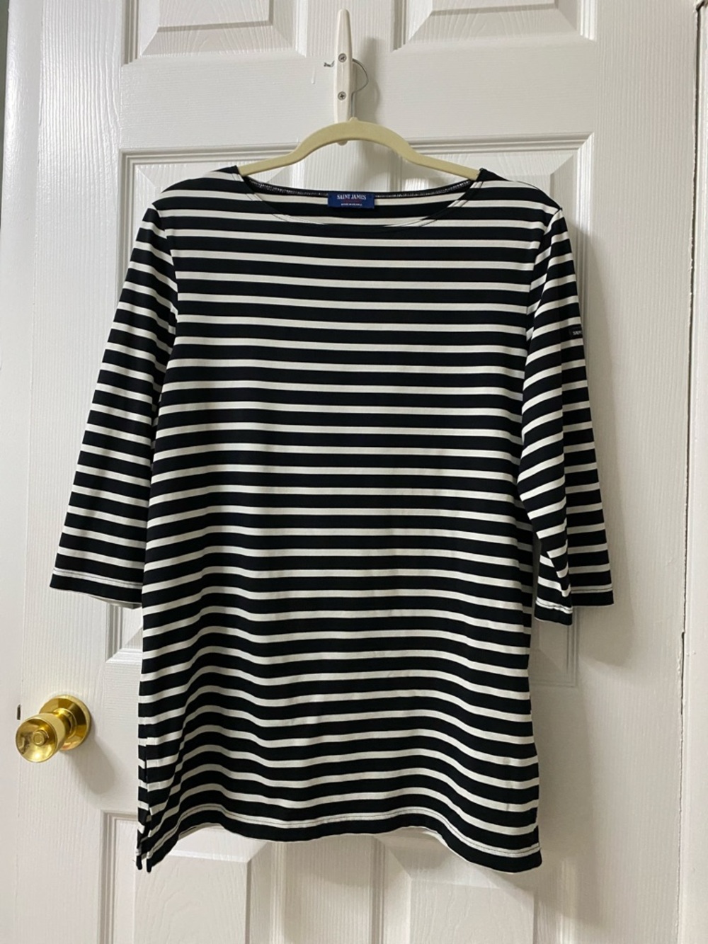 Saint James Phare Black and IvoryStriped Long Sleeve Boatneck Shirt